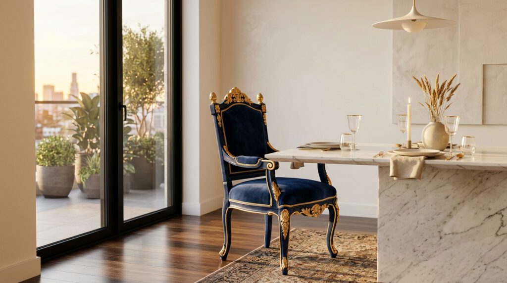 Deep Navy & Marble Chaises Baroques