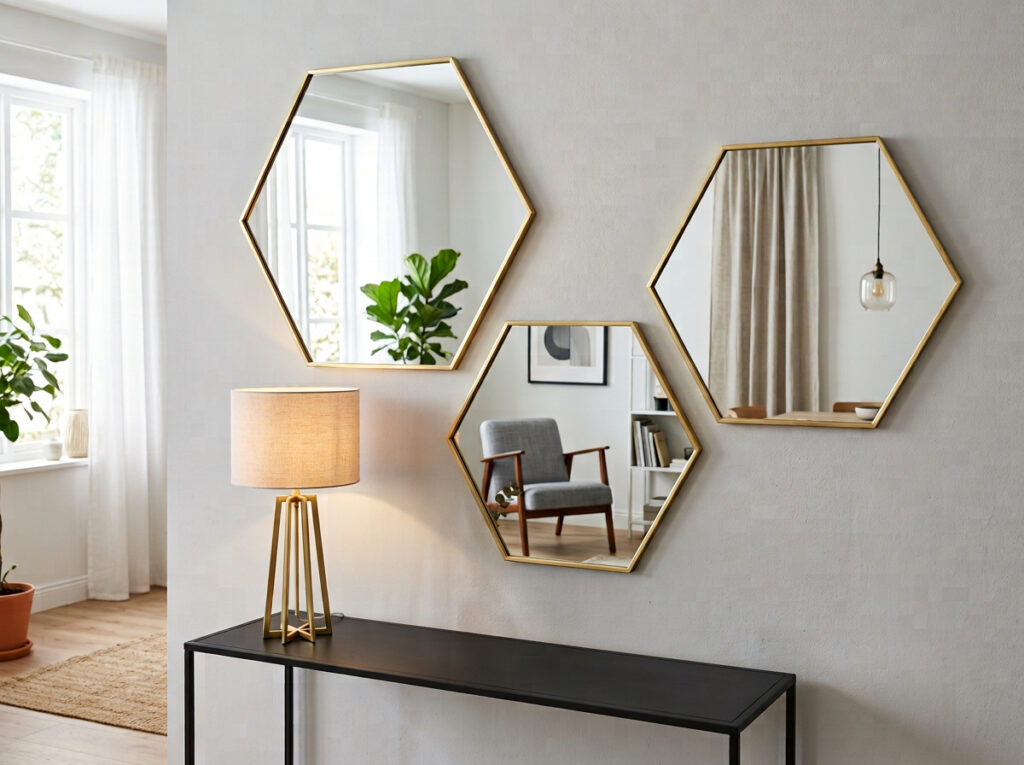 Closeup-of-three-hexagonal-mirror